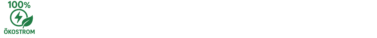 100 Prozent Ökostrom Logo mit Texthinweis - Diese Webseite wird mit 100% Wasserkraft betrieben